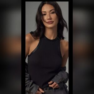 Anthropologie FIRE! NWT! Pilcro Vegan Leather-Trimmed Tank in Black. Sz Sm. R2S!